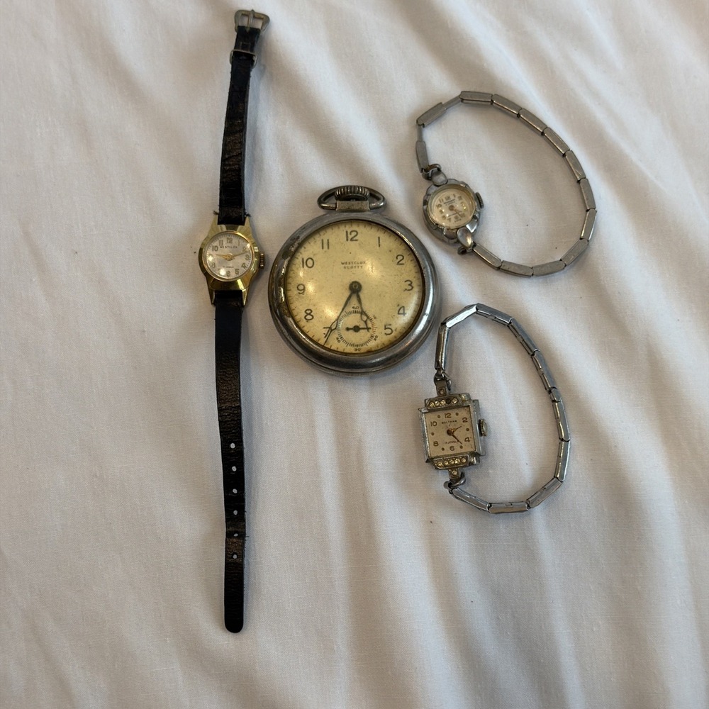 Vintage Watch Lot Westclox‎ Scotty Pocket Watch Waltham Rothbury 17 AS IS
